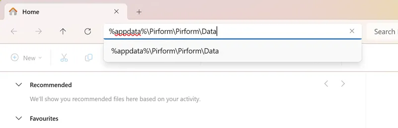 File Explorer showing Shine Forms data folder location