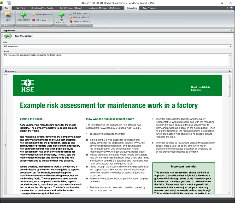 Illustration of adding documents and photos to appendices in Pirform
