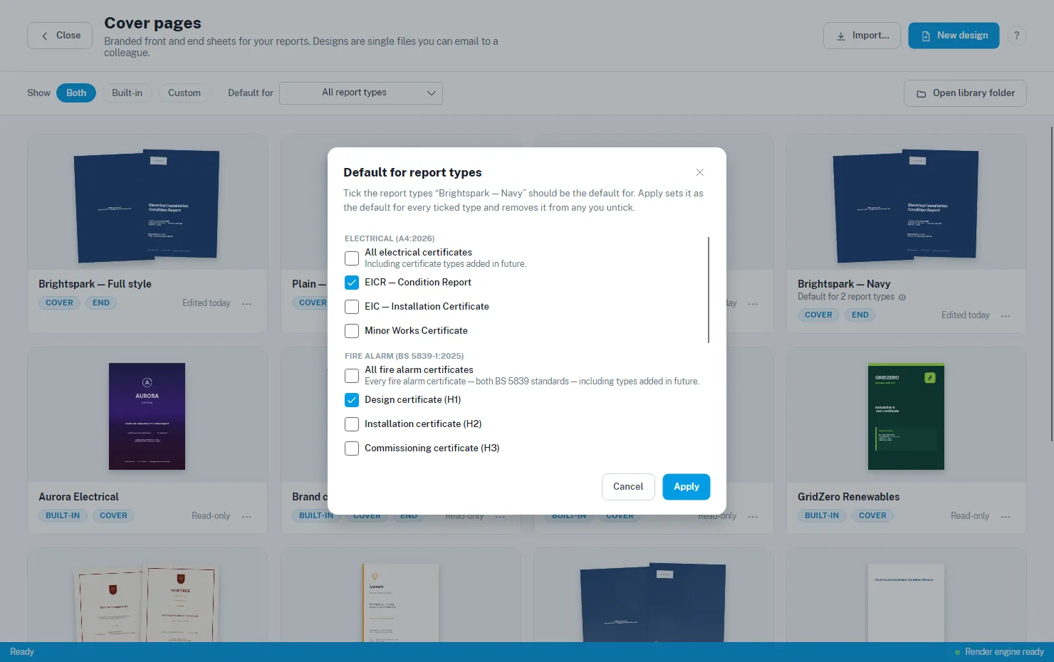 Setting a design as the default for report types