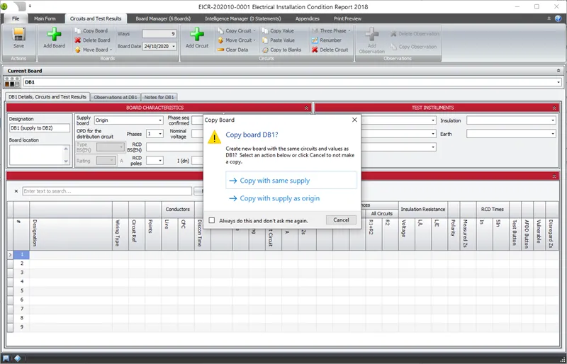 Screenshot showing the dialog box before copying a board in Pirform