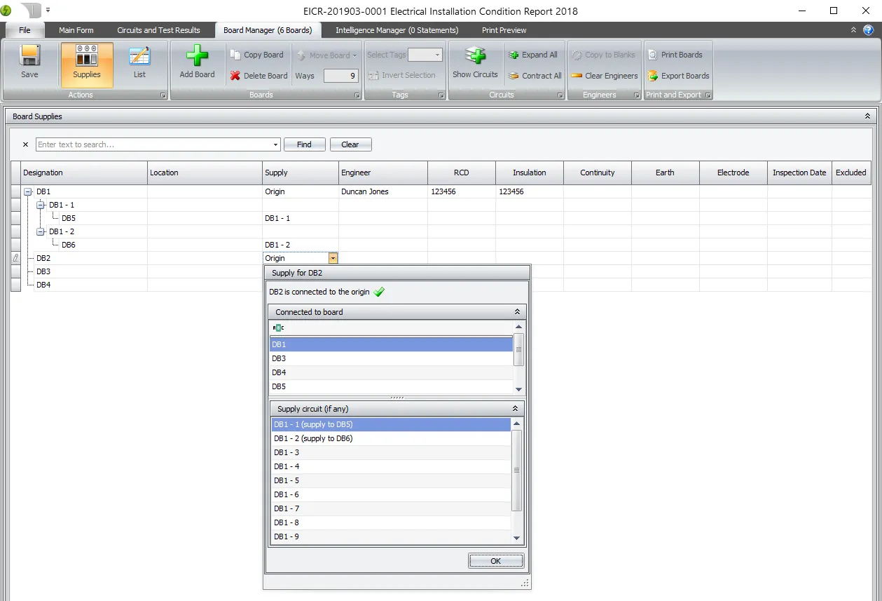 A screenshot of selecting a supply for a board in the supply column of the Board Manager.