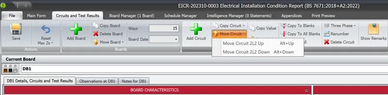 Screenshot highlighting the Move Circuit option in the ribbon menu of Shine Forms