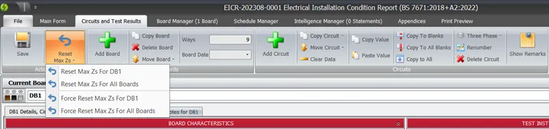 Screenshot highlighting the Reset Max Zs options in the ribbon menu