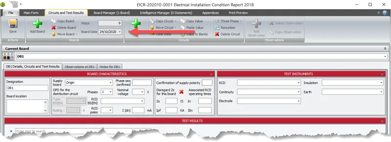 Screenshot highlighting the board date settings in Pirform