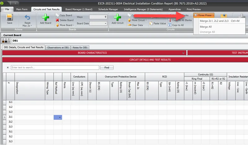 Screenshot highlighting the merge circuit functionality in Pirform