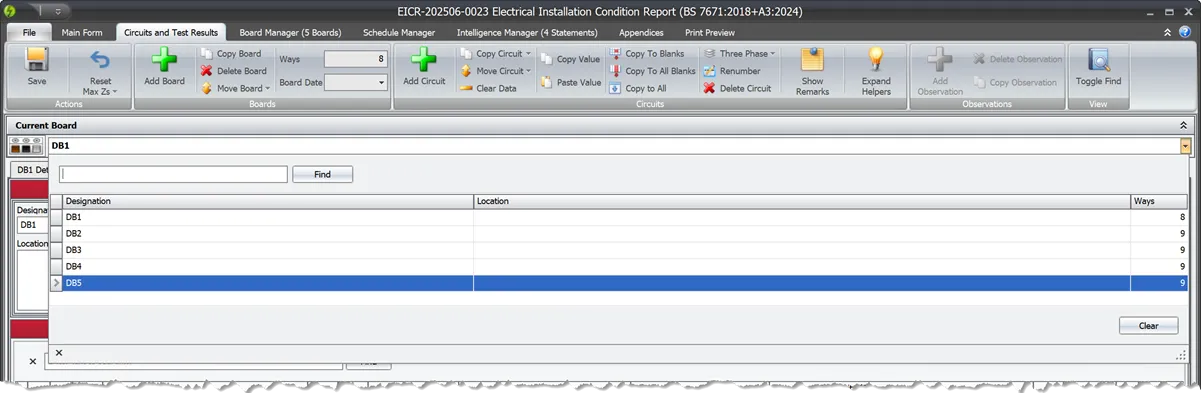 Screenshot showing the board selection control and navigation options in Shine Forms