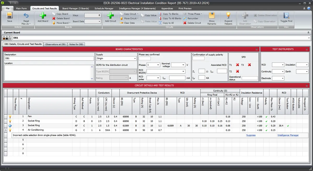 Screenshot showing the ribbon interface for managing boards and circuits in Pirform