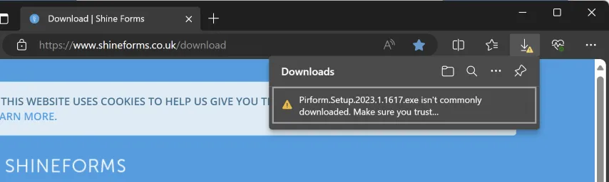 Download block message in Microsoft Edge