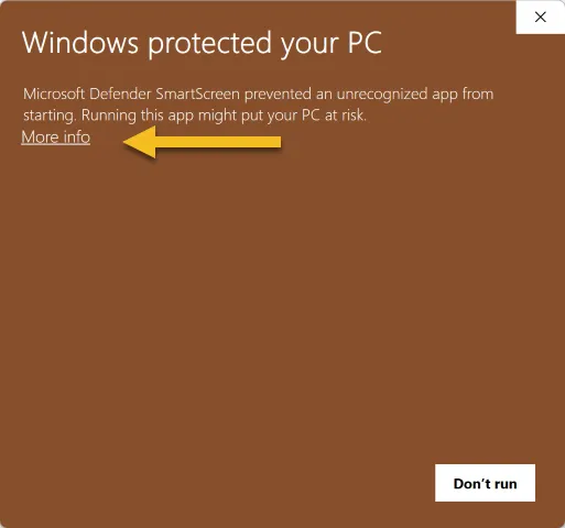 Windows SmartScreen 'More info' option