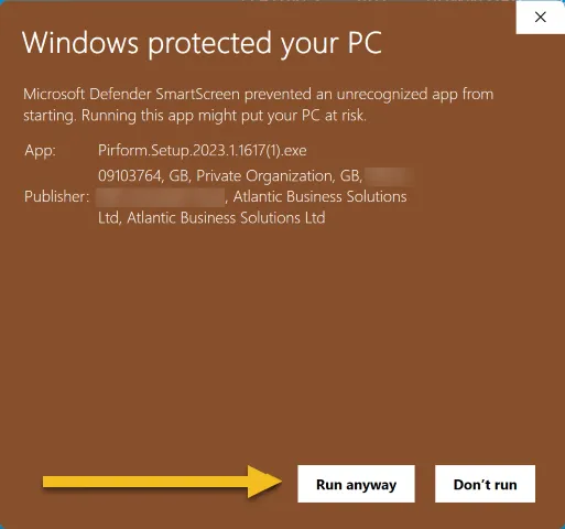 Windows SmartScreen 'Run anyway' option