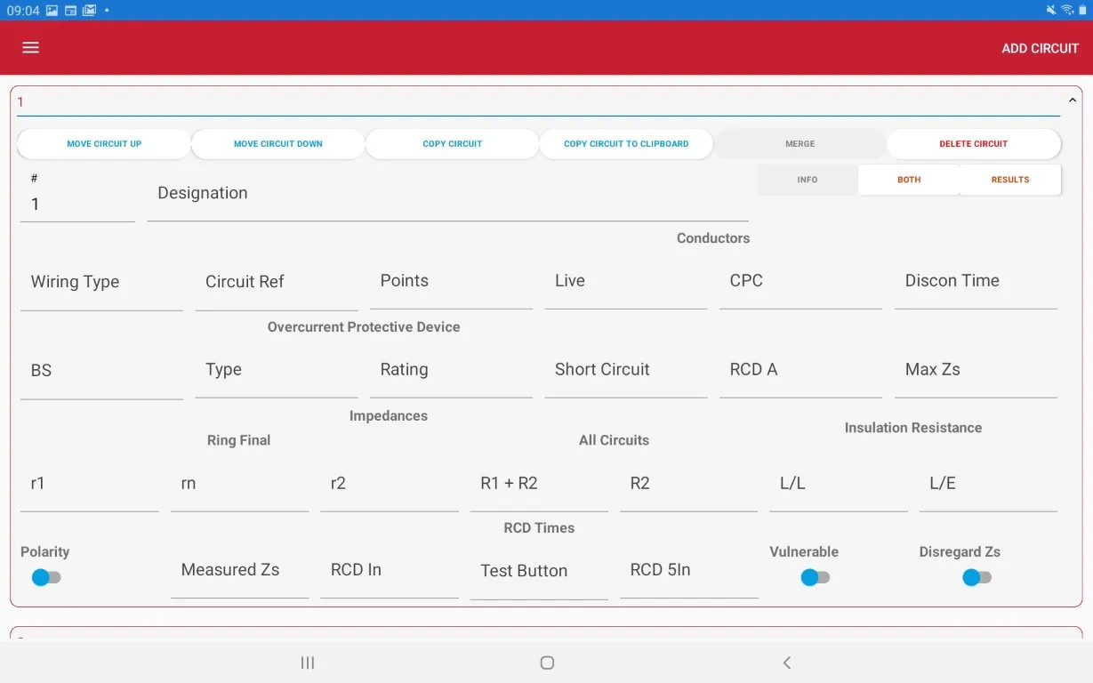 Circuit details and results