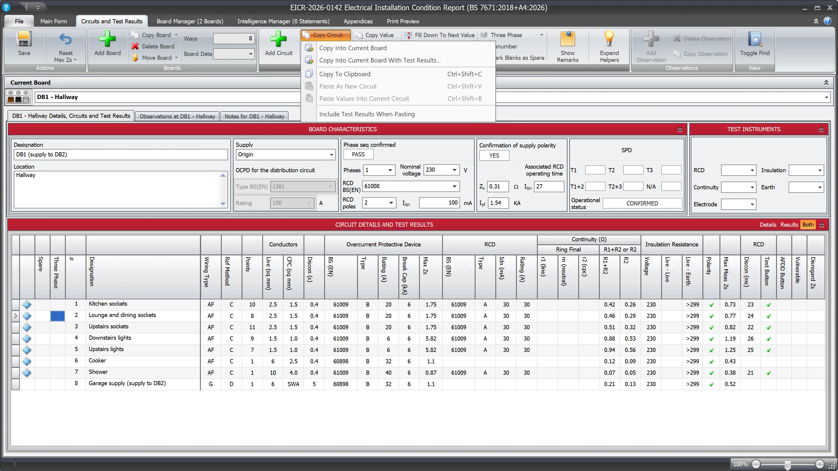 Screenshot highlighting circuit copy options in the ribbon menu