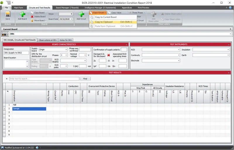 Screenshot highlighting circuit copy options in the ribbon menu