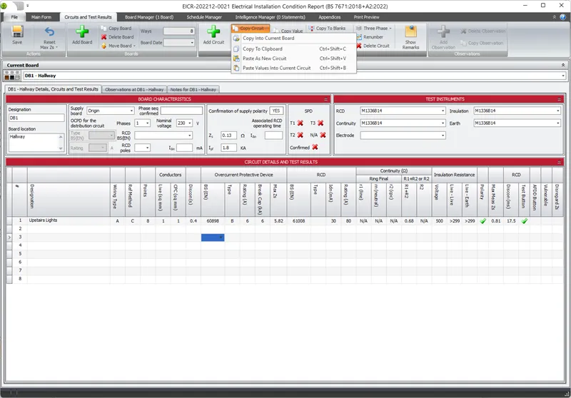 Screenshot showing the Paste Circuit options in Pirform