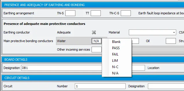 A diagram showing a multi-select control with different values and their corresponding options to choose from, such as PASS, FAIL, and N/A.