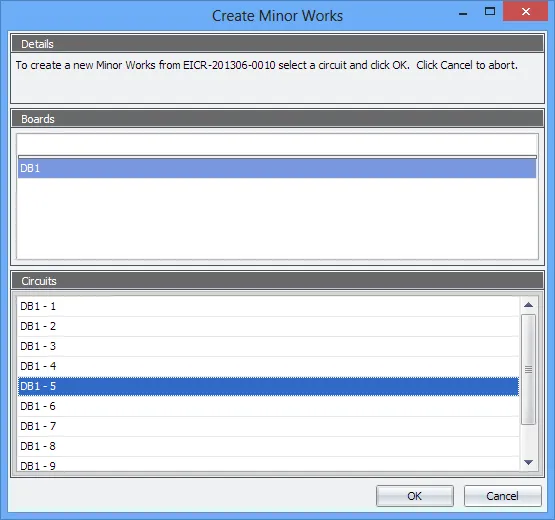 Screenshot showing the interface for creating a Minor Works certificate