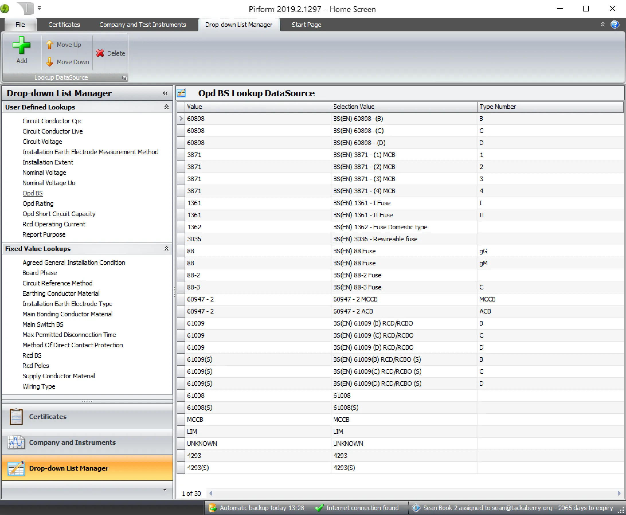 The drop-down list manager in Pirform