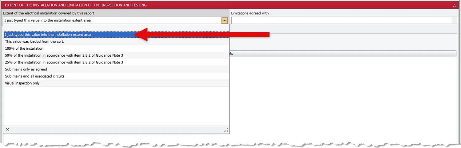 A drop-down list showing a value that was loaded from the cert