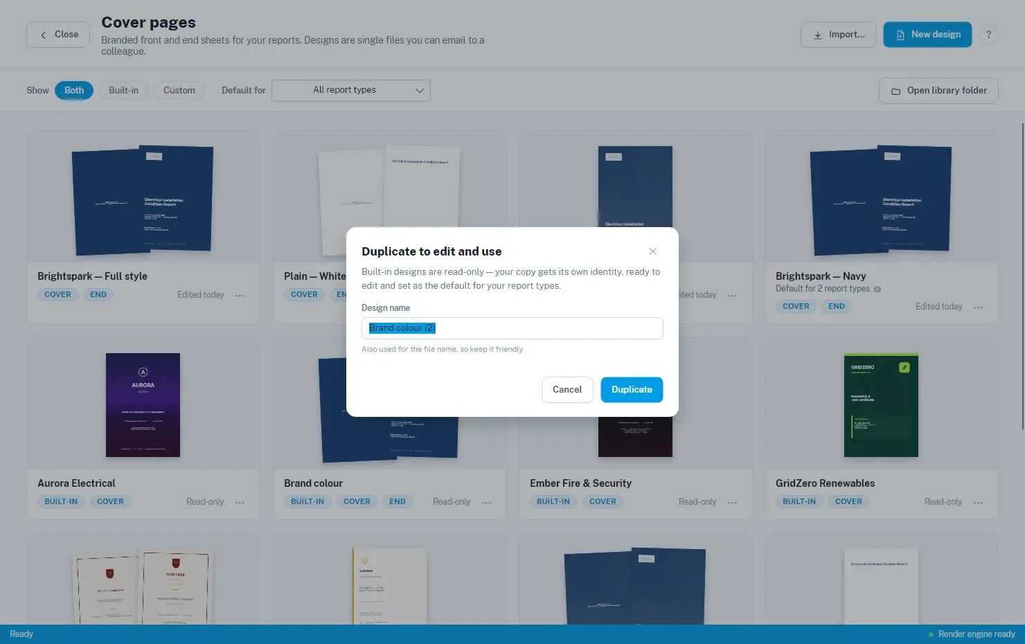 Duplicating a built-in design