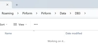 Screenshot showing an empty DB3 folder within the Shine Forms data folder