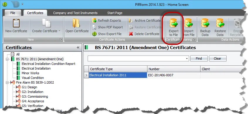Screenshot of the Export to File button in the Home Screen