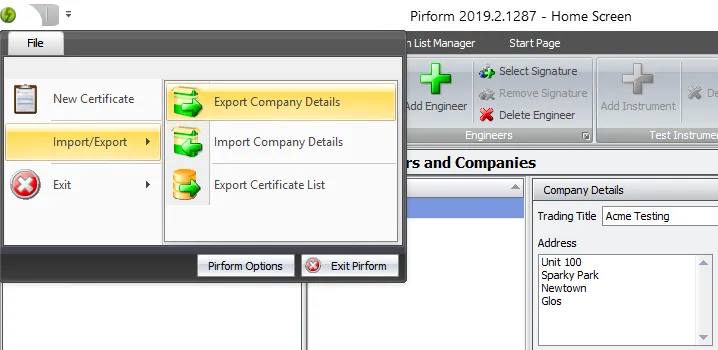 Export company details in Shine Forms