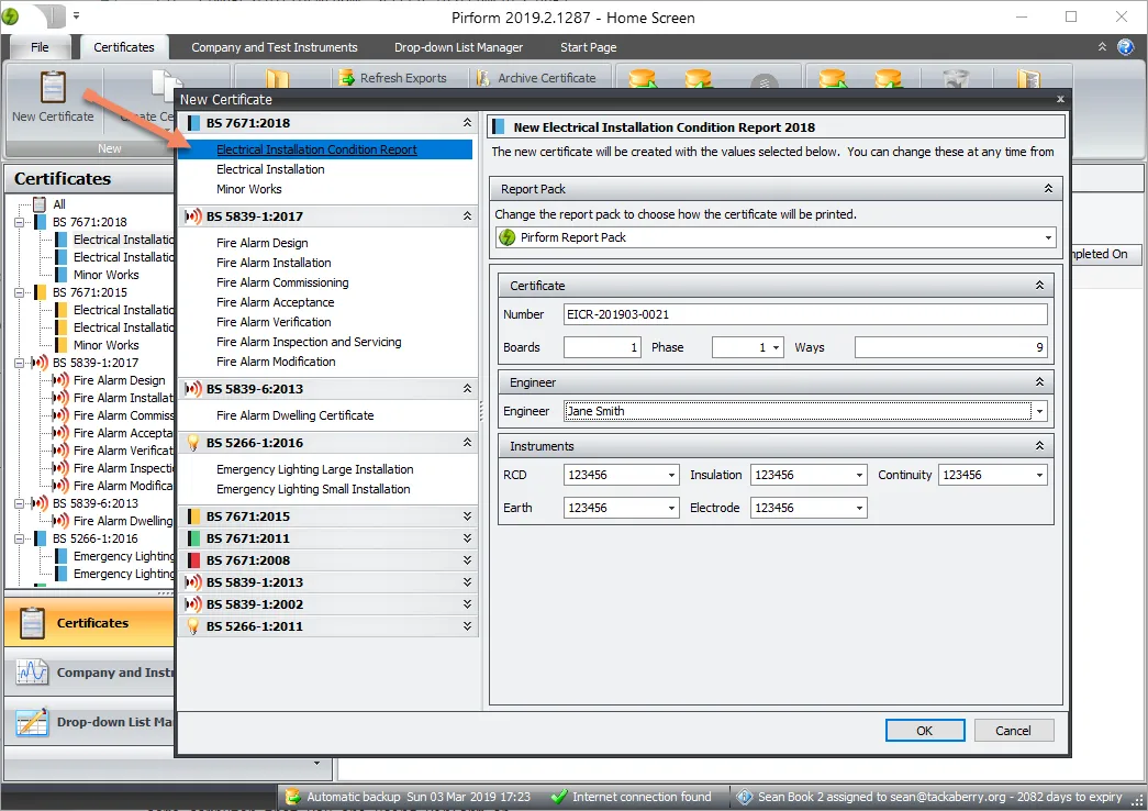 Screenshot of the home screen showing the option to create a new certificate