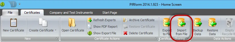 Screenshot of the Import from File button on the Home Screen