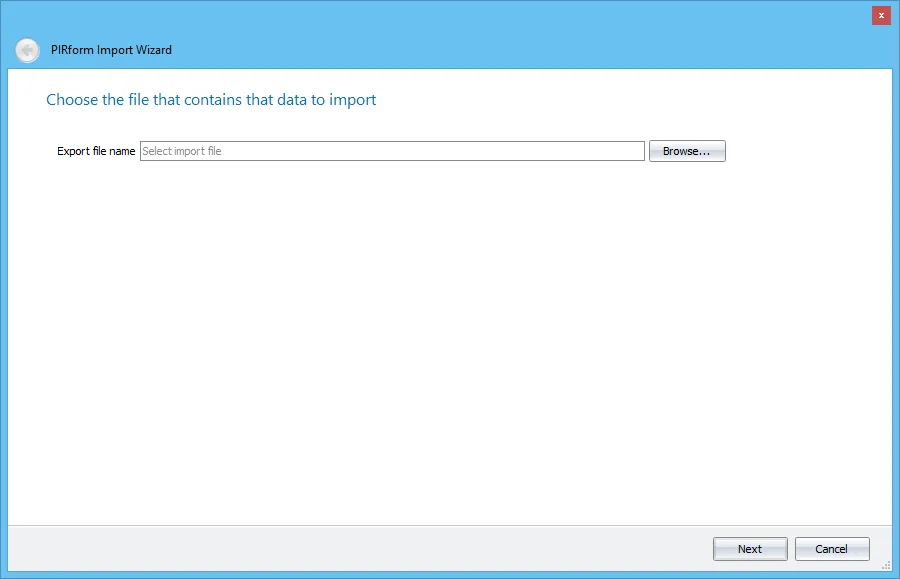 Screenshot of selecting the export file step in Shine Forms Import Wizard