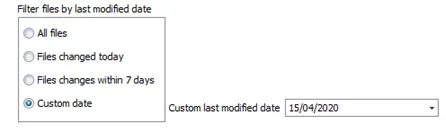 Screenshot of the date filter options when importing certificates