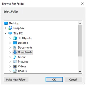 Screenshot of folder selection step for certificate import