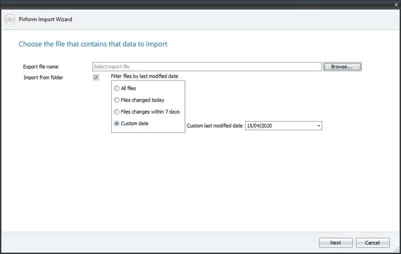 Screenshot of the option to import certificates from a folder