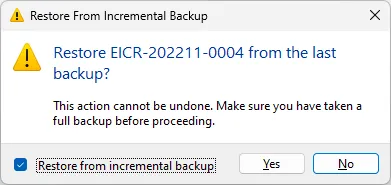 Confirm incremental restore with checkbox in Shine Forms