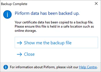 Backup complete notification window