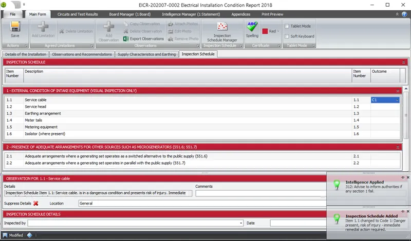 Pop-up notification showing intelligence added for section 1 marked as C1