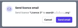 The licence email confirm dialog