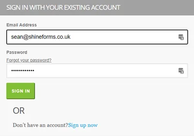 Login credentials entry screen