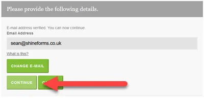 Email confirmation screen during password reset