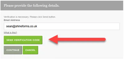 Email entry screen for password reset