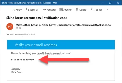 Example of password reset verification email