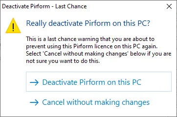 Confirmation prompts for deactivating the licence in Shine Forms.