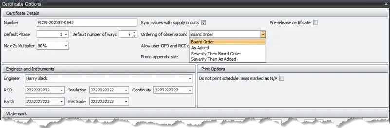 Certificate options for ordering observations in Pirform