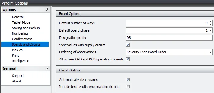 Screenshot highlighting the circuit paste options in Shine Forms Settings