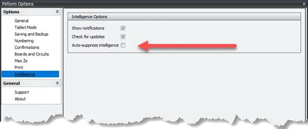 Settings screen showing auto suppress intelligence option