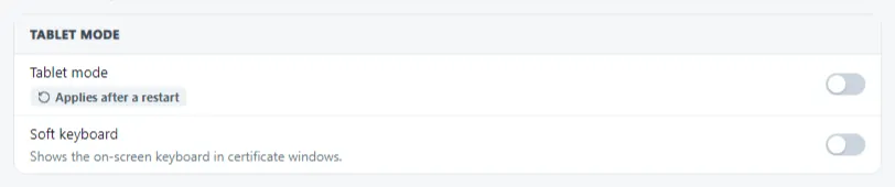 Shine Forms options for tablet mode settings