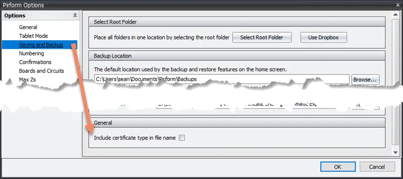 Option to Include Certificate Type in Filename Screenshot