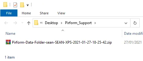 Example of the Shine Forms_Support folder on the desktop containing the data file