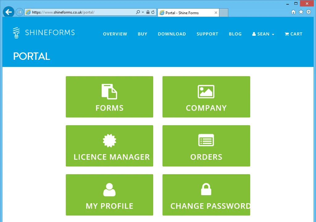 Shine Forms portal dashboard