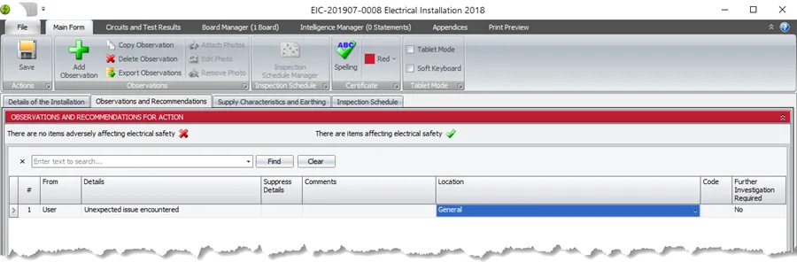 Screenshot showing observations section for a pre-release certificate