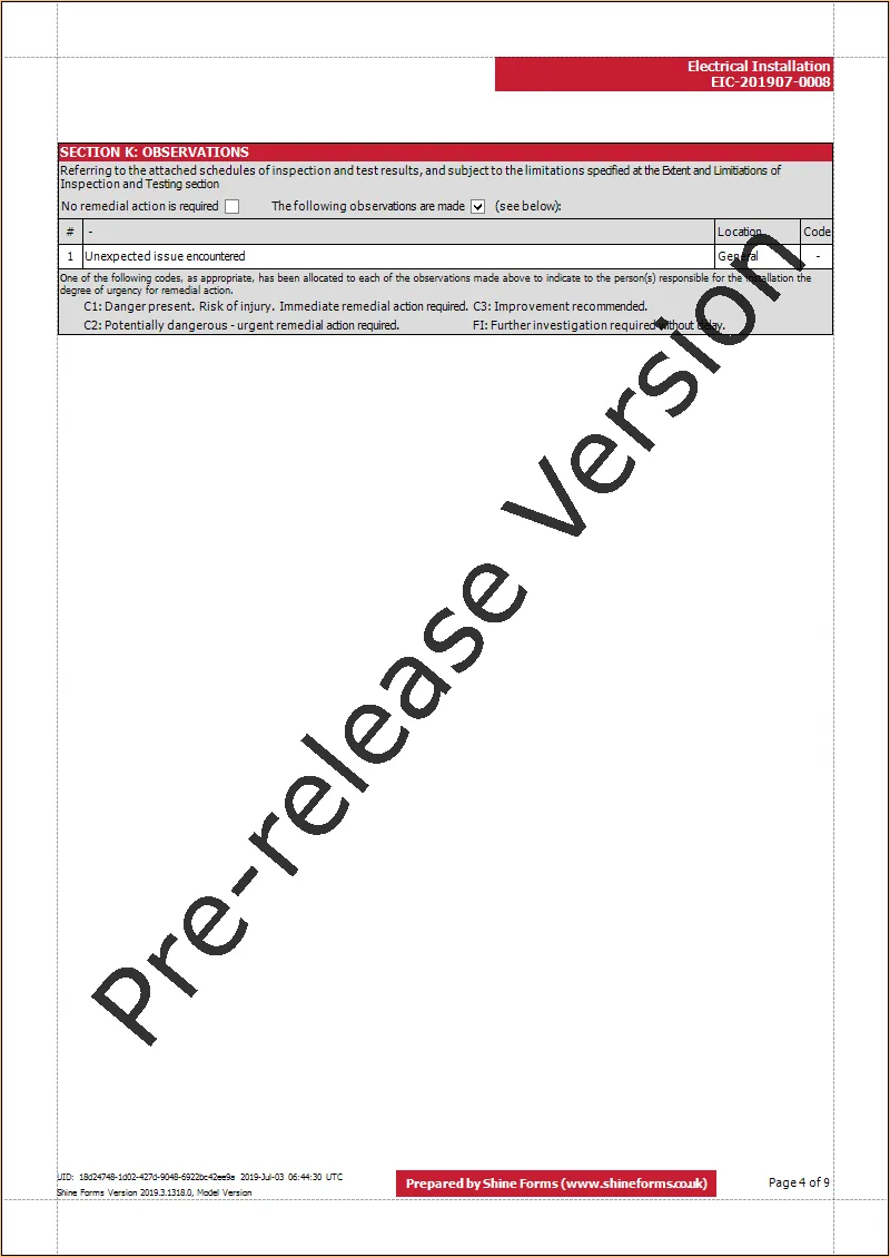 Screenshot showing the preview of a printed pre-release certificate with a watermark